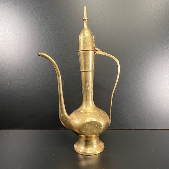 Vintage Solid Brass Made In India Etched Teapot 12 Inches - Picture 5 of 15